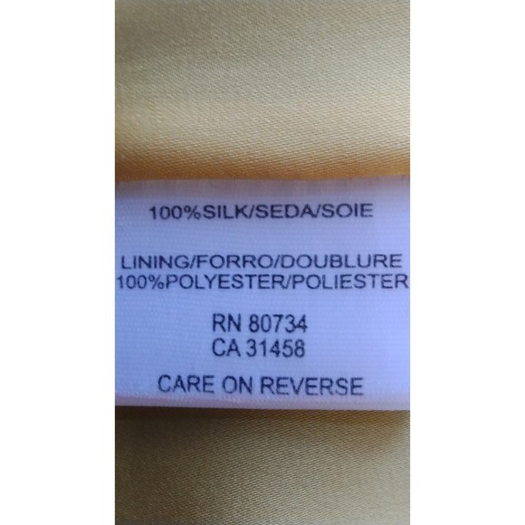 100% Silk Abstract Yellow Black Zip Scoop Neck Ruche 3/4 Sleeve Size XS Dress - Picture 8 of 12